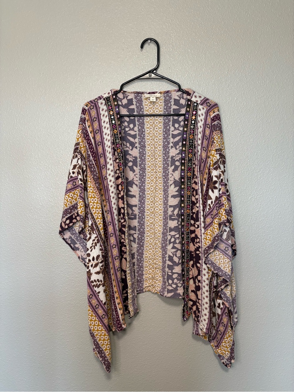 Style & Co Boho Patchwork Kimono Top Embroidered Trim Plus Size 0X